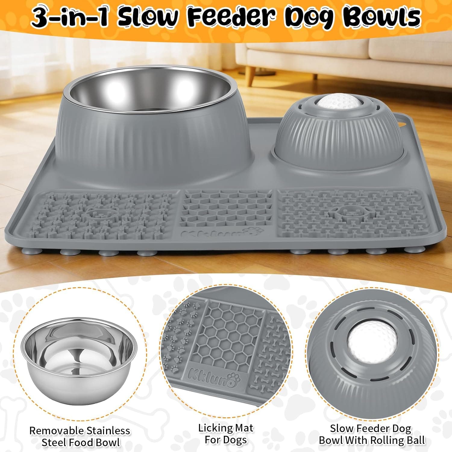 Dog Lick Bowl with Rolling Ball Slow Feeder Toy for Pet Anxiety Relief, Boredom Reduction, Stress Relief and Interactive Feeding — 4 of 5