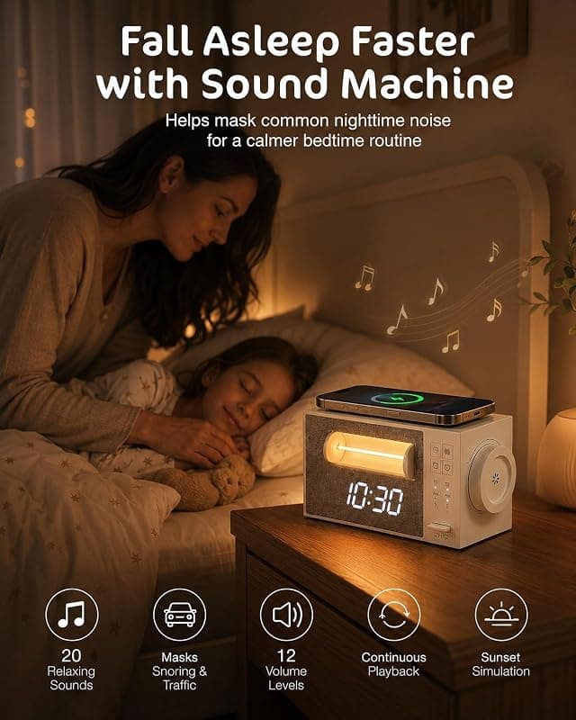Sunrise Alarm Clock with Sound Machine Wake Up Light Wireless Charger Bluetooth Speaker Natural Sleep Aid and Dual Alarms for Heavy Sleepers — 2 of 5