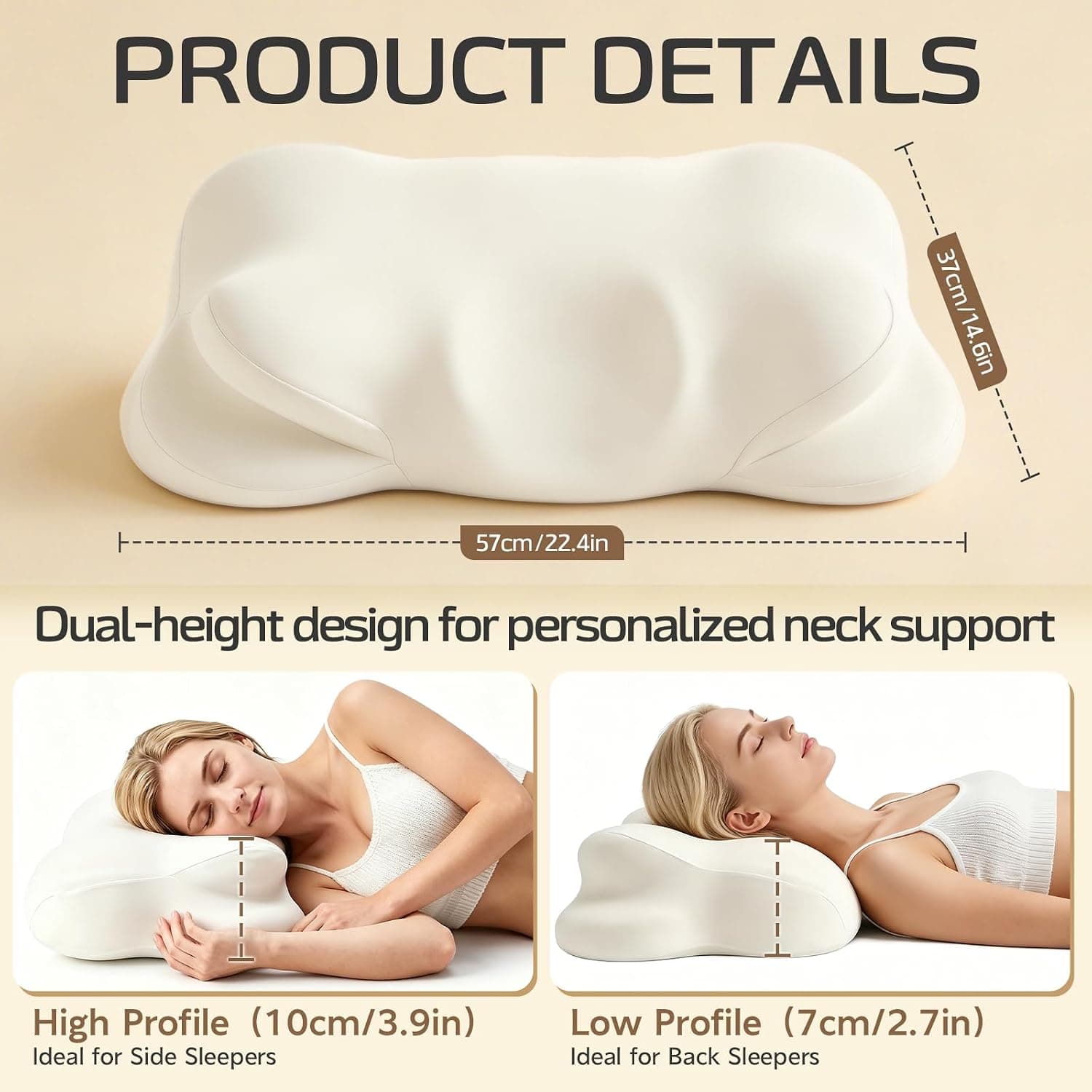 Ergonomic Memory Foam Cloud Pillow with Pressure-Relieving Support, Breathable Washable Cover, Contoured Design and Deep Sleep Pain Relief — 3 of 5