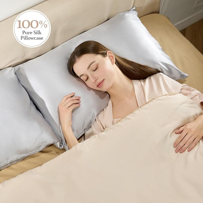 SEAGEBEL 100% Pure Mulberry Silk Pillowcase for Hair and Skin Health, Cooling Design with Zipper, Premium Grade 6A Silk, Standard 20x26 Inches, Gray — 4 of 5