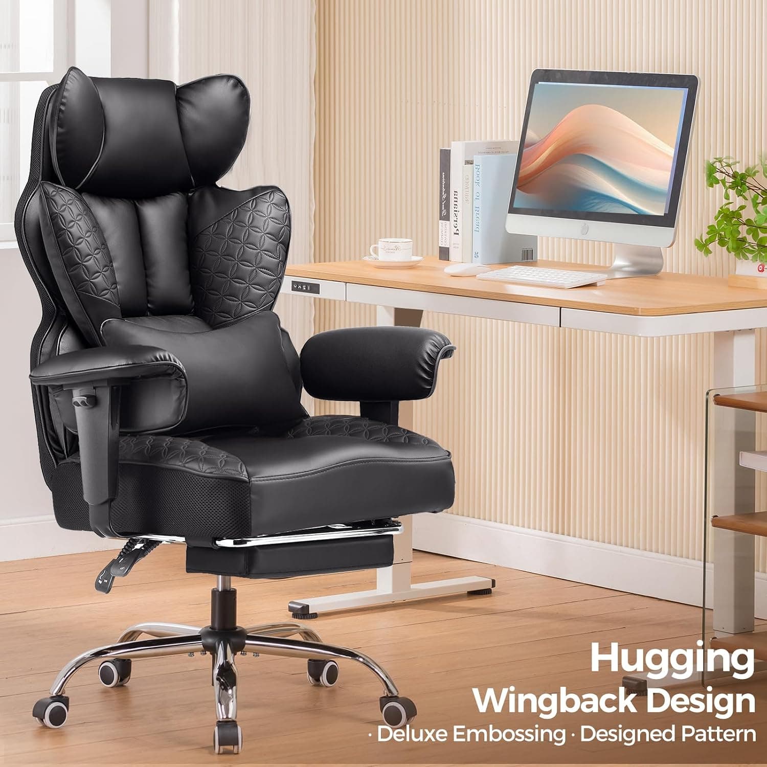 COMHOMA Big and Tall Office Chair Heavy Duty Wide Ergonomic Gaming Chair with Deluxe Embossing Leather Foot Rest and Pocket Spring Back Support — 3 of 5