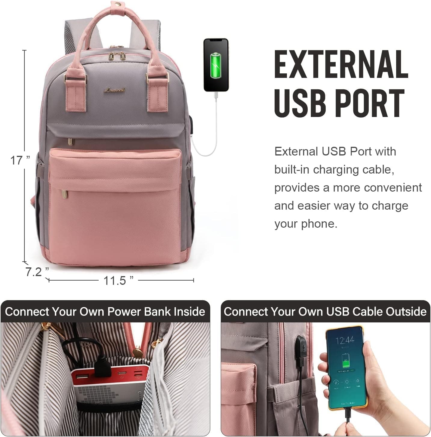 15.6 Inch Anti-Theft Laptop Backpack with Water-Resistant Fabric, USB Charging Port, Hidden Security Pockets, and Spacious Travel Compartments — 3 of 5