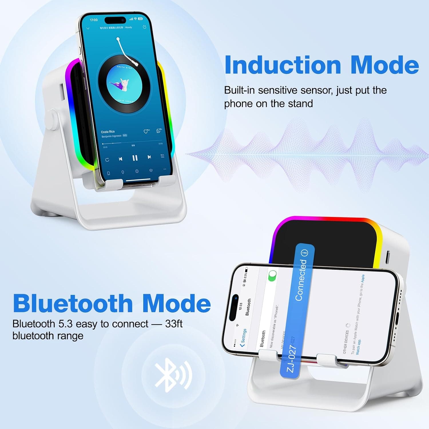 Wireless Induction Bluetooth Speaker with Stand Featuring Hands-Free Audio Playback and Universal Smartphone Compatibility for Desk and Home Use — 4 of 4