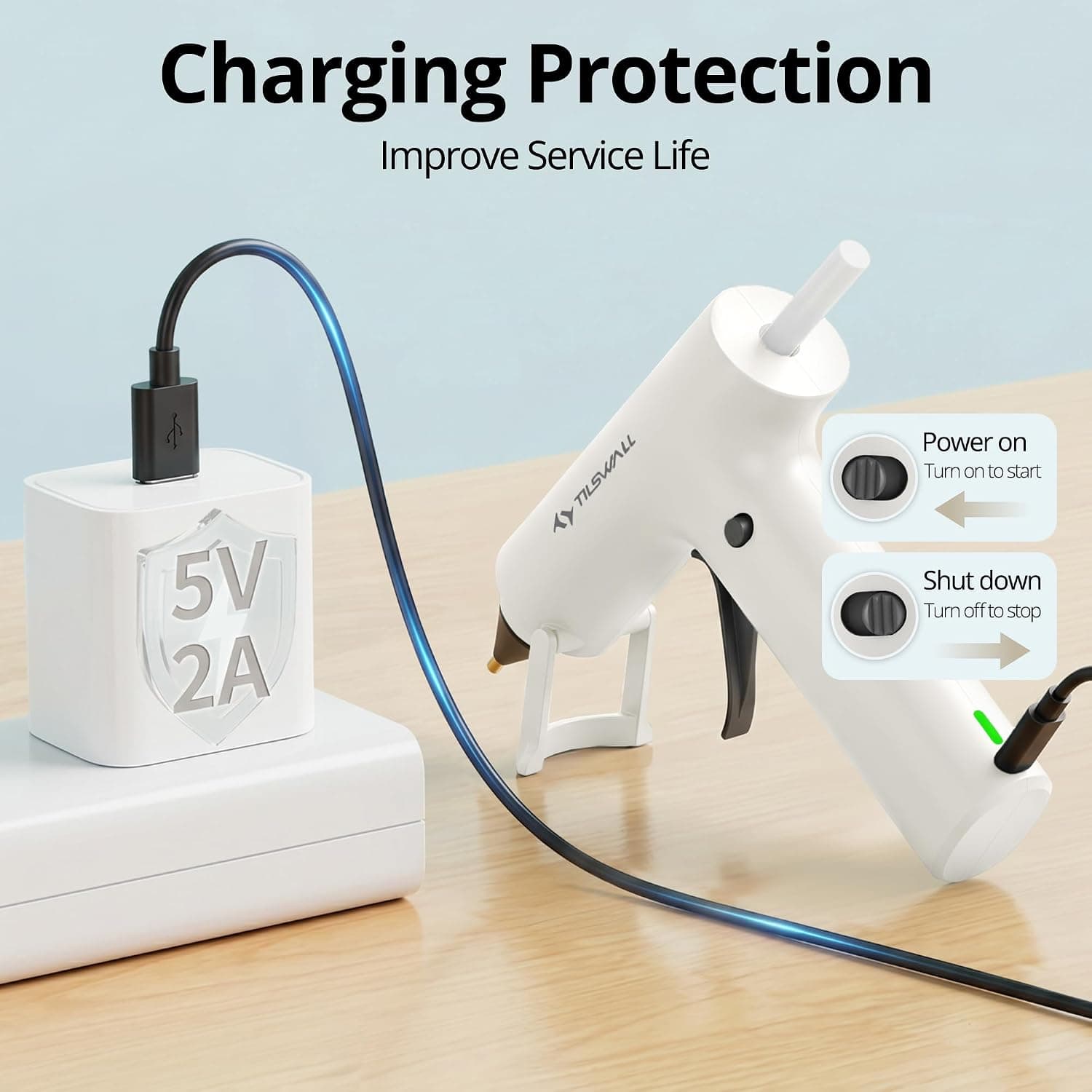 Tilswall Cordless Hot Glue Gun W106s with Rechargeable 2Ah Battery in Sleek White Finish for Crafting, Repairs, and Quick Home DIY Projects — 4 of 5