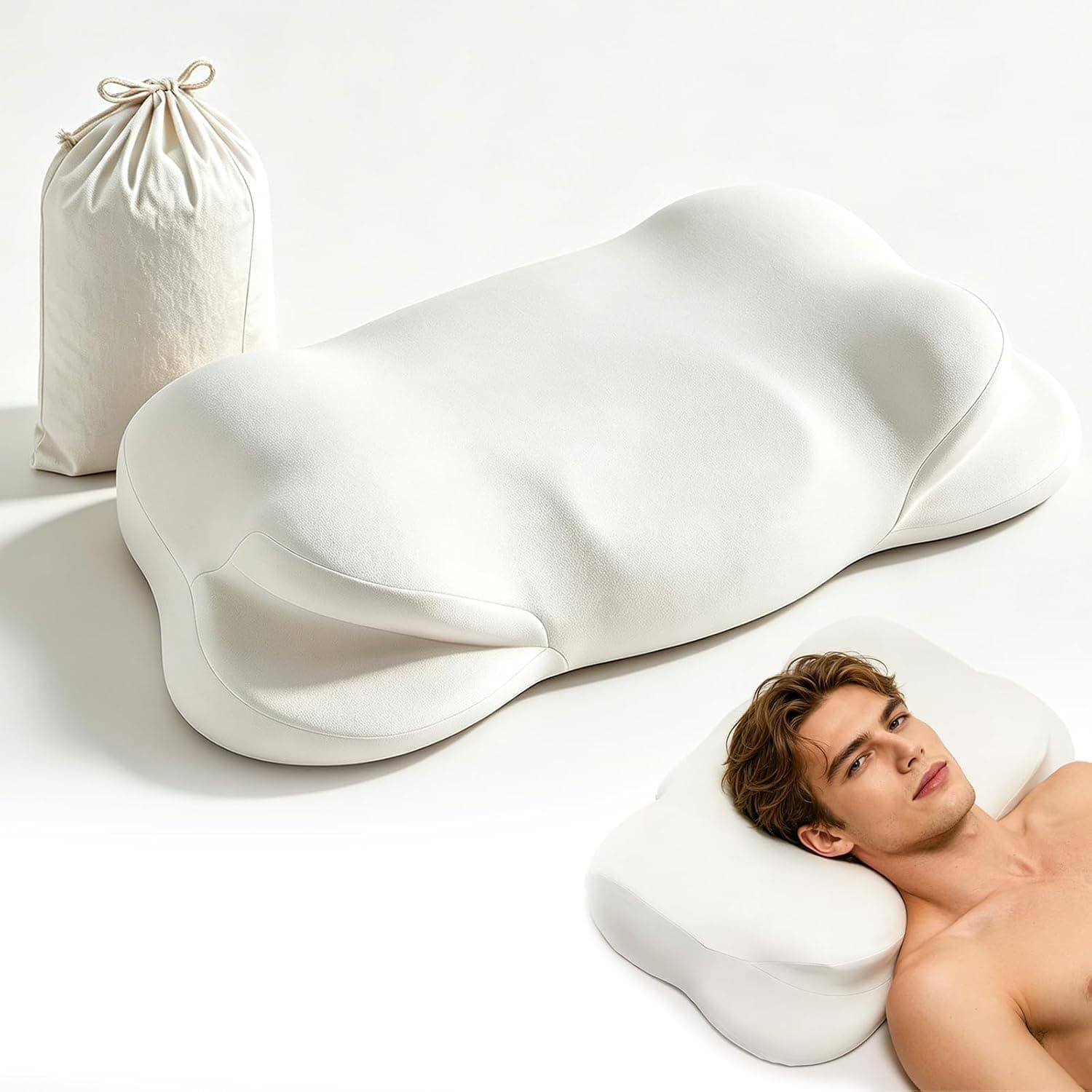 Ergonomic Memory Foam Cloud Pillow with Pressure-Relieving Support, Breathable Washable Cover, Contoured Design and Deep Sleep Pain Relief — 2 of 5