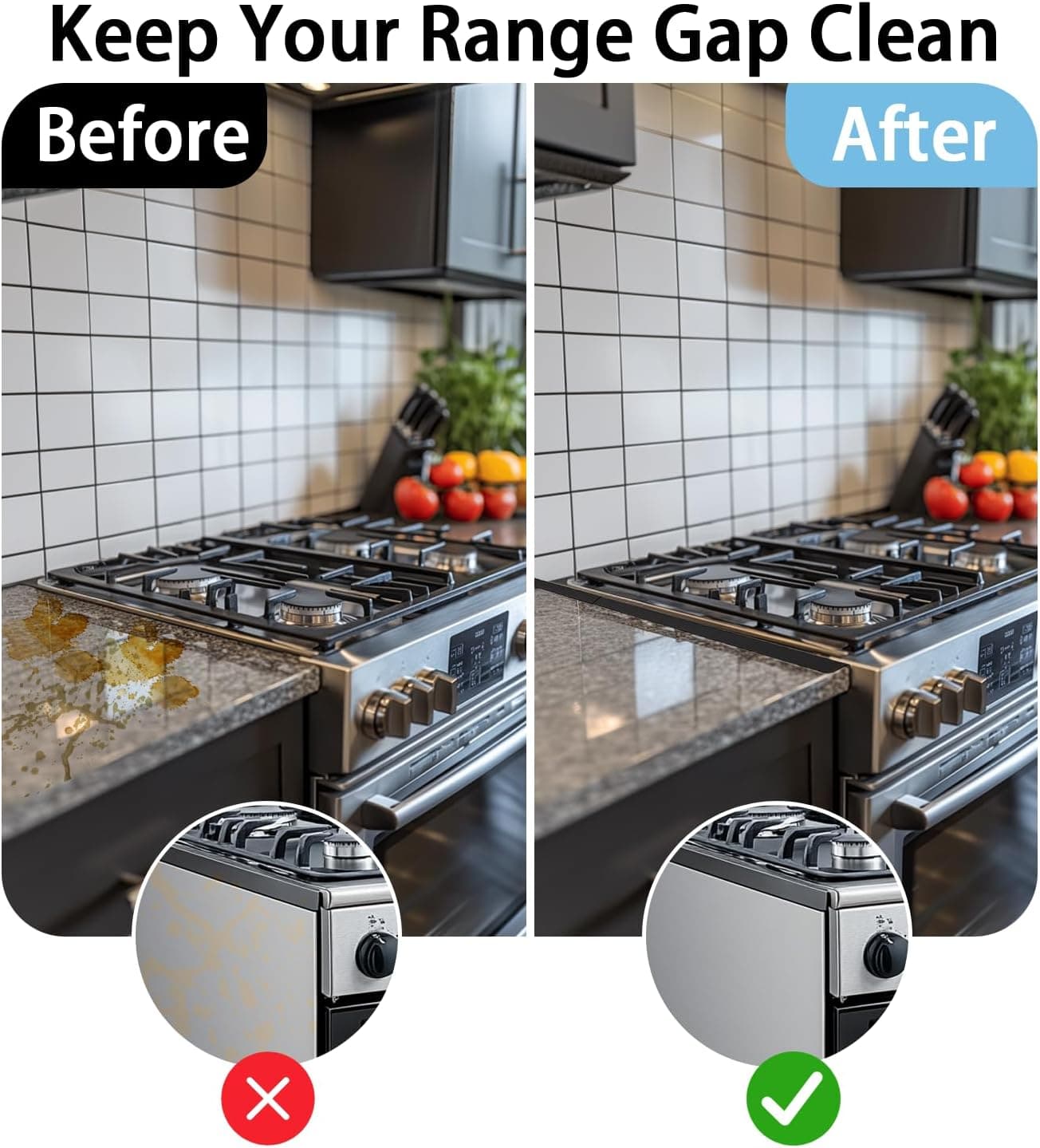 Stainless Steel Stove Gap Cover 2 Pack Heat Resistant Kitchen Counter Guard Easy Clean Gap Filler for Oven Range and Countertop Protection — 3 of 5