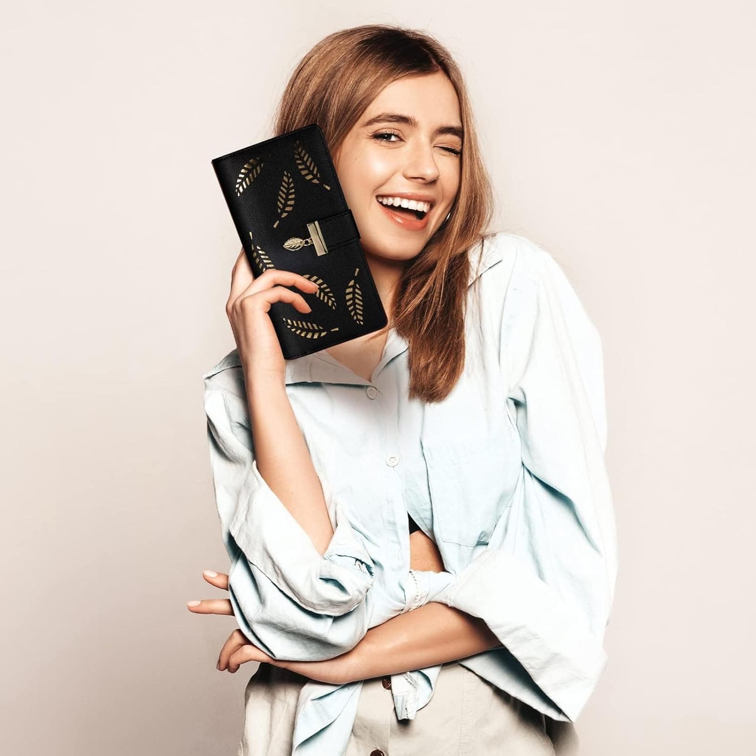 Sweet Cute Chocolate Women's Long Leaf Bifold Wallet Leather Card Holder Purse with Zipper Buckle and Elegant Clutch Design for Everyday Use — 4 of 5