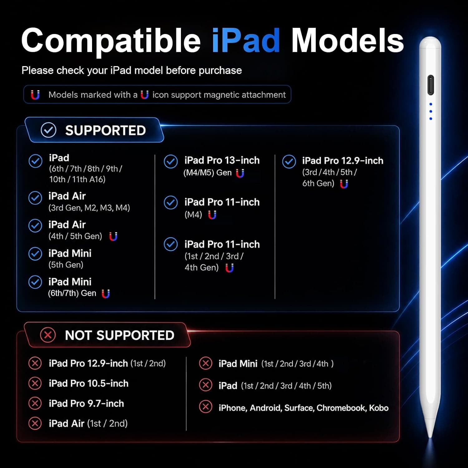 HATOKU Stylus Pen for Apple iPad 2018-2026 with Magnetic Attachment for Precise Note-Taking and Smooth Digital Drawing Experience — 4 of 5