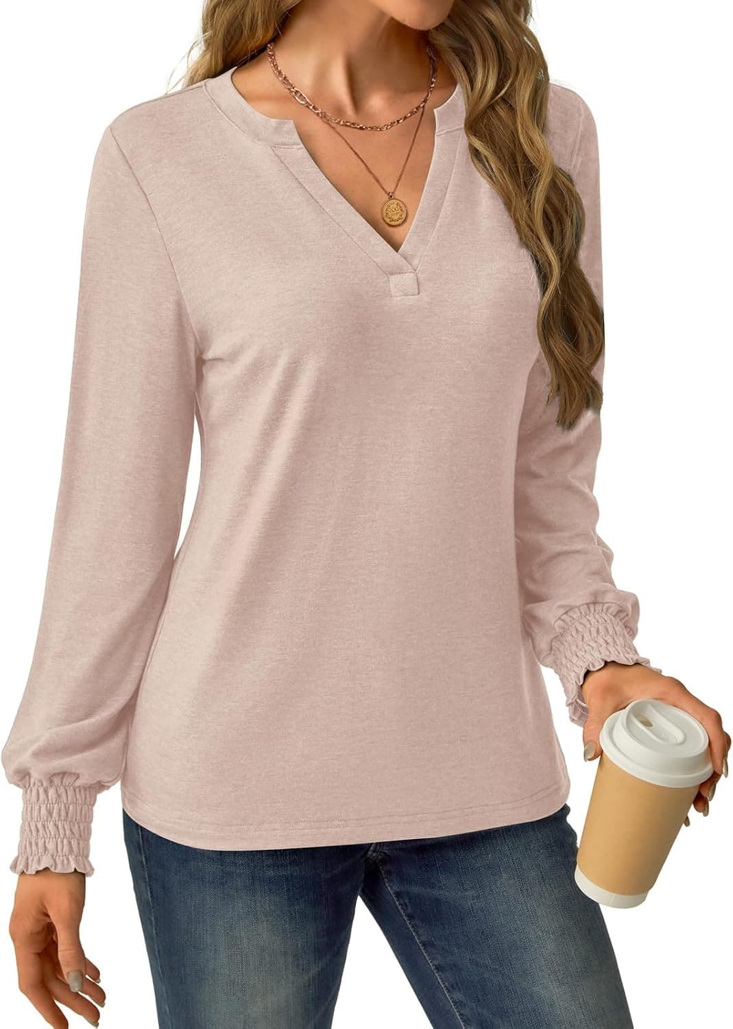 Amazon Essentials Women's V-Neck Long Sleeve Blouse Featuring Comfortable Casual Fit Breathable Fabric Elegant Everyday Wear Classic Solid Colors — 3 of 5