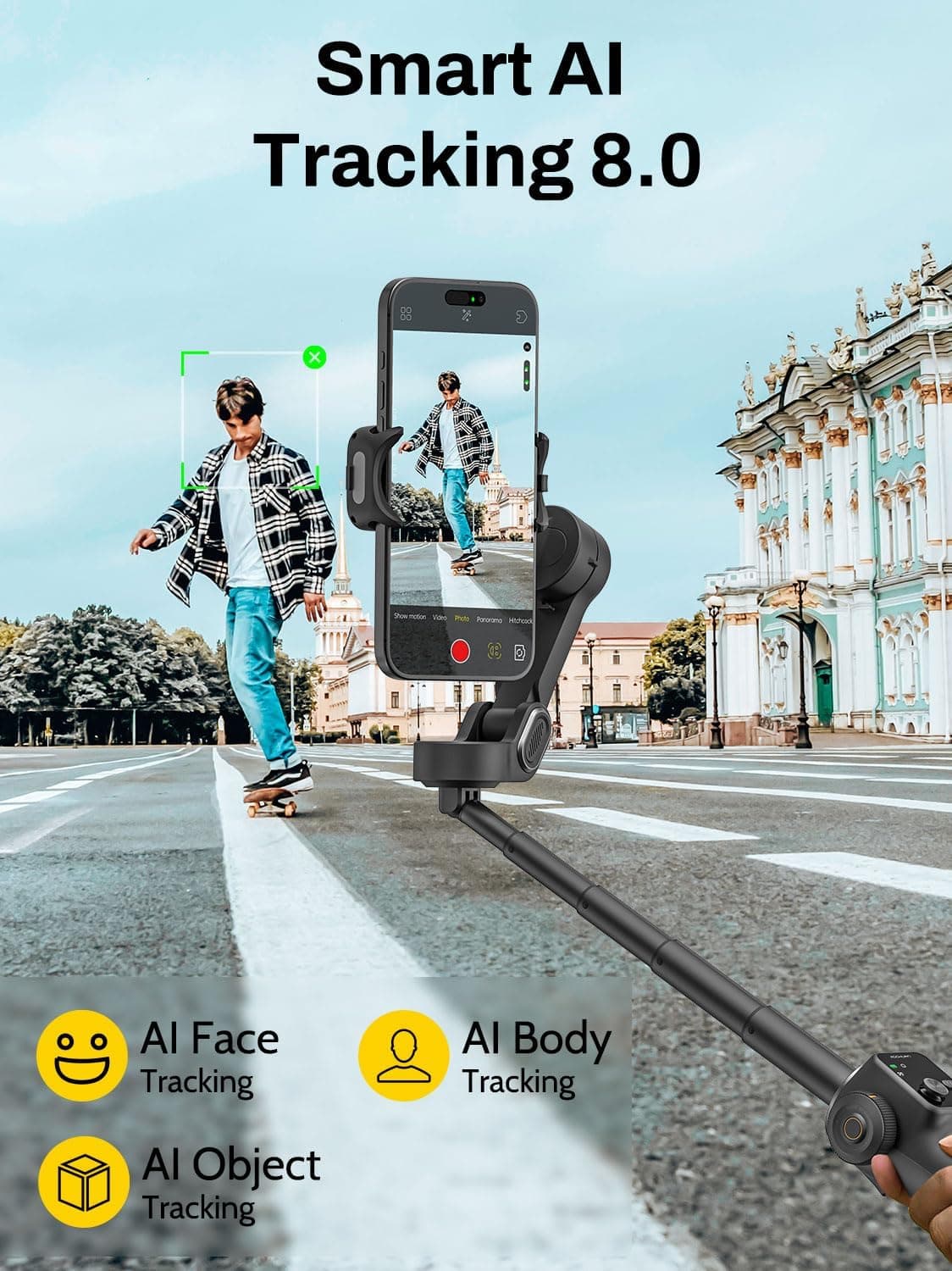 Smart V8 3-Axis Smartphone Gimbal Stabilizer with Smooth Motorized Tracking, Portable Folding Frame, and Dedicated App Control Features — 4 of 4