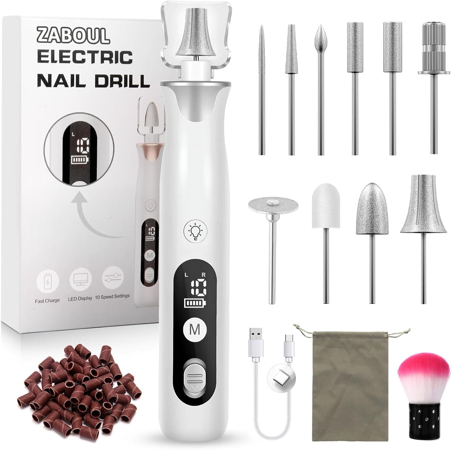 ZABOUL Electric Nail File Cordless Nail Drill Machine for Professional Home Salon Care with Rechargeable Design and Ergonomic Lightweight Body