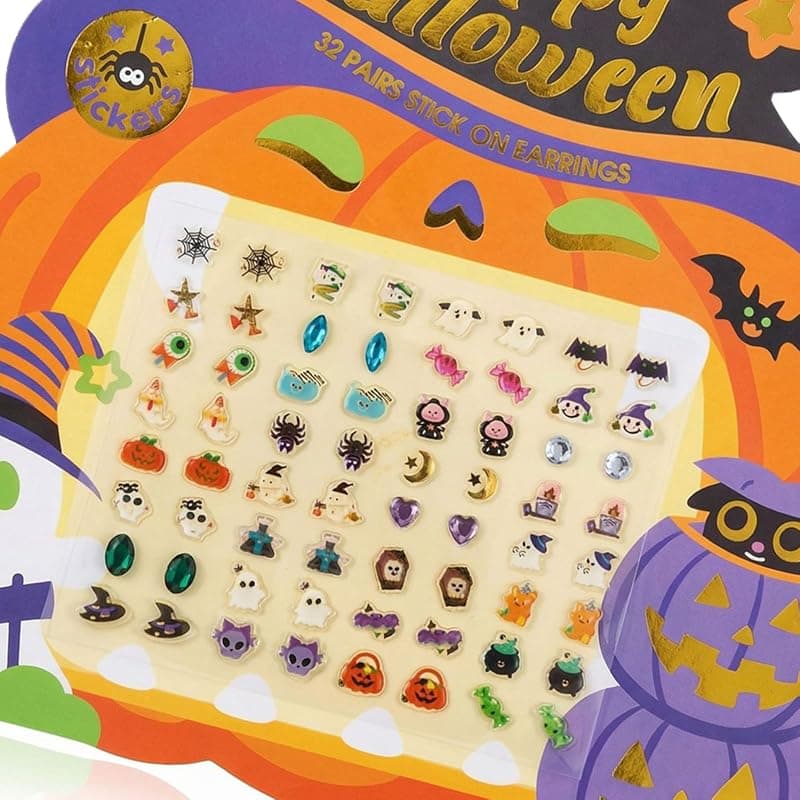 2 Sheets Halloween Sticker Earrings and Stick-on Earrings for Kids with Festive Holiday Designs, Safe Temporary Facial Accessories for Costumes — 2 of 5