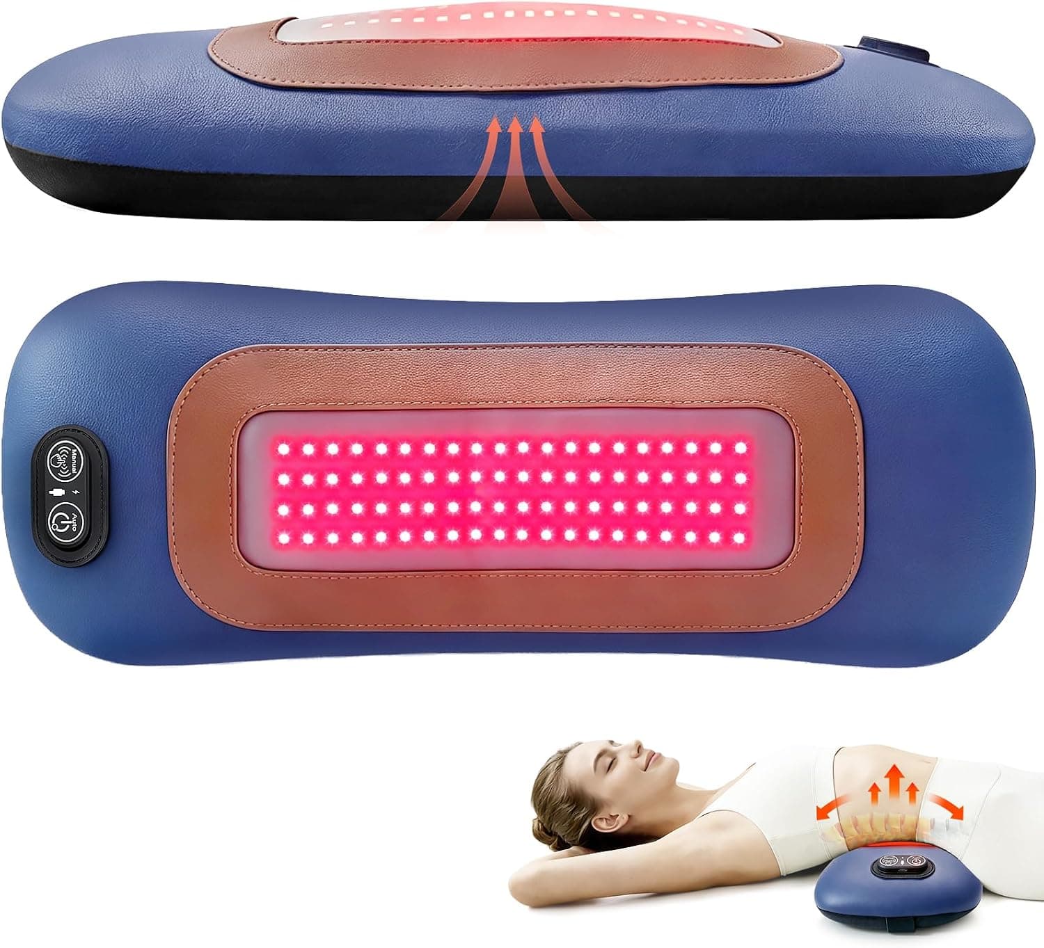 RoundT2 4-in-1 Electric Lumbar Support Pillow Featuring Red and Infrared Light Therapy, Ergonomic Back Cushion Design, Adjustable Heat and Relief