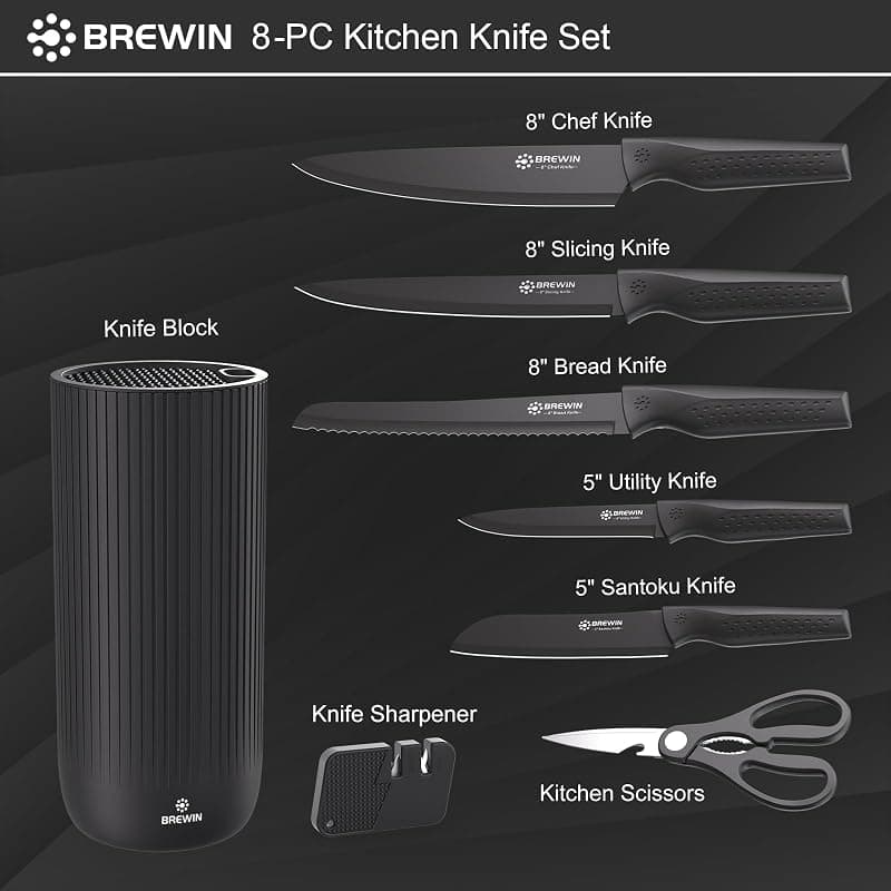Brewin Kitchen Knife Set with Universal Knife Block for New Home Essentials, Apartment Essentials, Camping Essentials and RV Essentials — 5 of 5