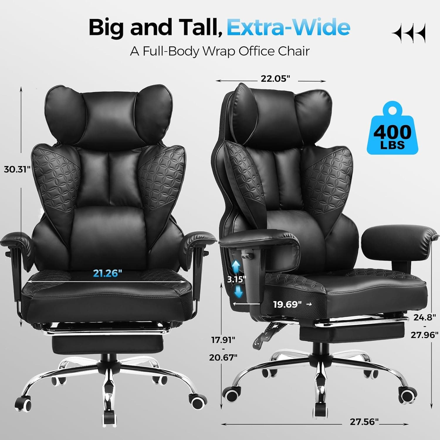 COMHOMA Big and Tall Office Chair Heavy Duty Wide Ergonomic Gaming Chair with Deluxe Embossing Leather Foot Rest and Pocket Spring Back Support — 2 of 5