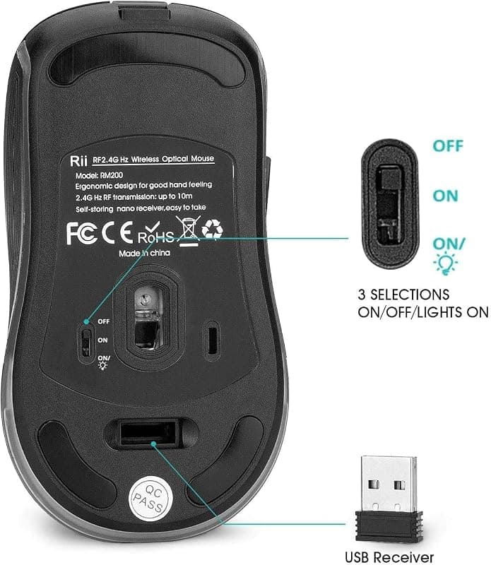 Rii LED Wireless Mouse 2.4G Ergonomic Optical Mouse with USB Receiver Rechargeable Portable Computer Mice for PC Mac Tablet Chromebook Notebook Laptop — 5 of 5