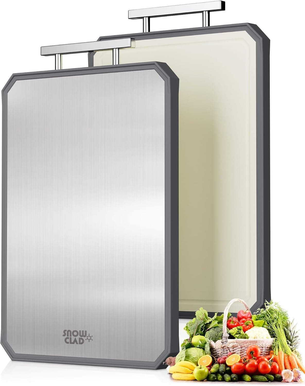Stainless Steel Cutting Board with Built-In Handle, Juice Groove, Non-Porous Surface, Dishwasher Safe Design and Dual-Sided Food Prep — 1 of 5