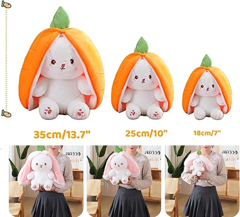 Mukorolee 2PCS Plush Toy Pillows Reversible Carrot Strawberry Bunny with Zipper, Easter Stuffed Animal Rabbit Plushie Cute Birthday Gift for Kids — 4 of 5
