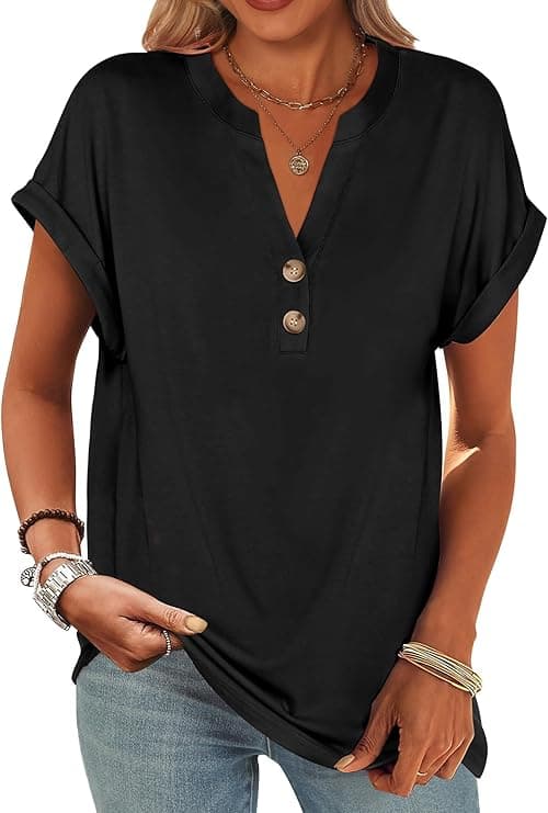 ANRABESS Women's V-Neck Henley Top for Casual Summer Style — 1 of 5