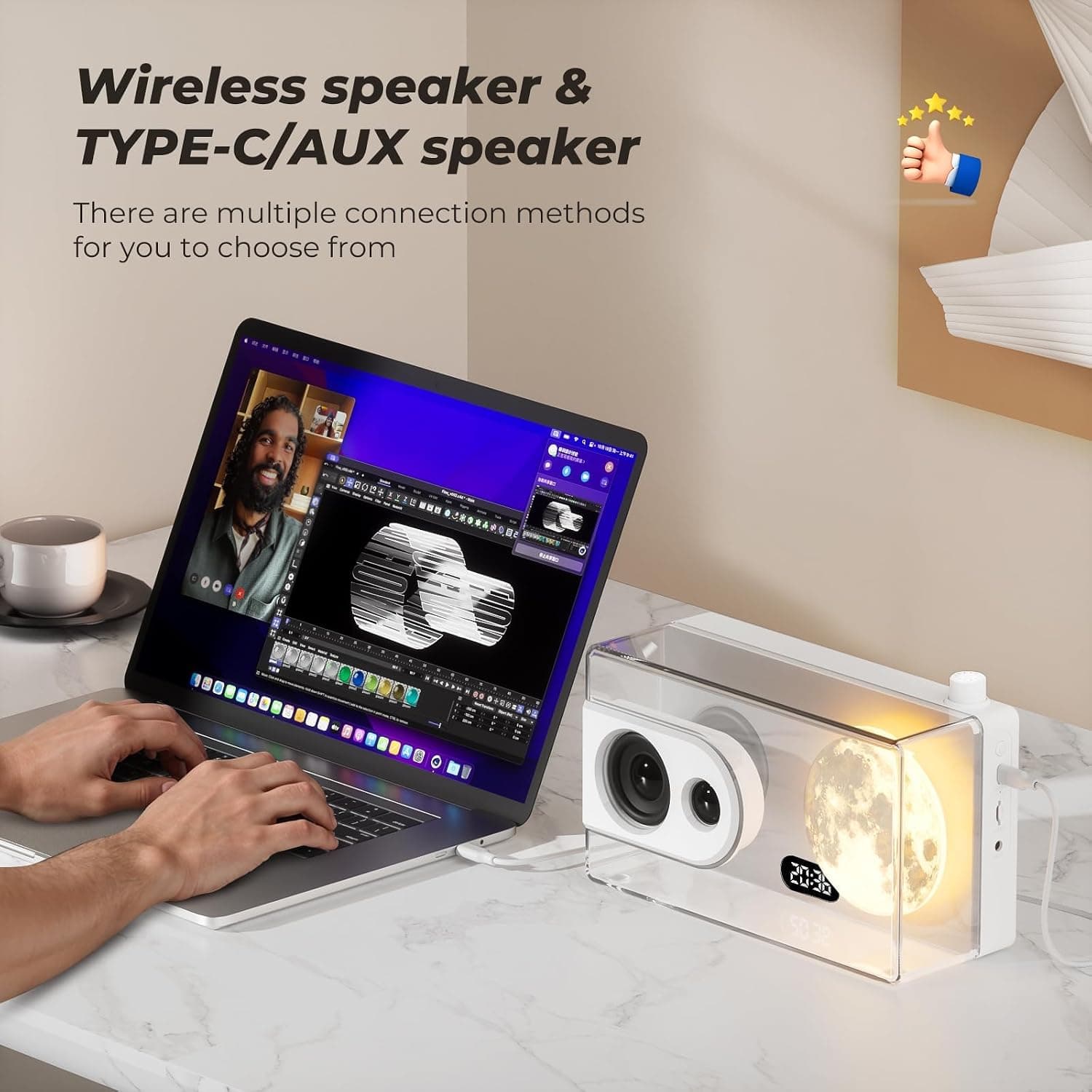 Portable Bluetooth Speaker with Vibrant LED Lights, Built-in Microphone, Rechargeable Battery and Wireless Connectivity for Indoor and Outdoor Use — 4 of 5