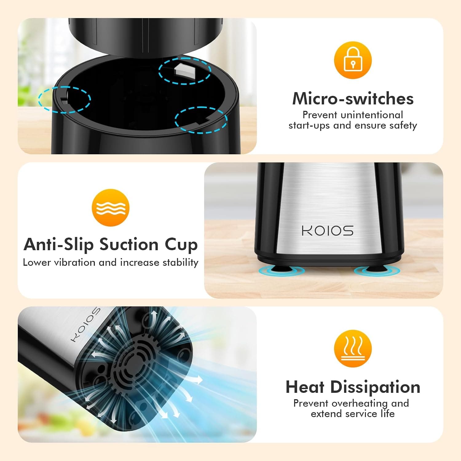 KOIOS 1000W Smoothie Blender 15-in-1 Single Serve Set with Press-Twist Design, Powerful Motor Base and Multiple Interchangeable Cups for Kitchen — 4 of 5