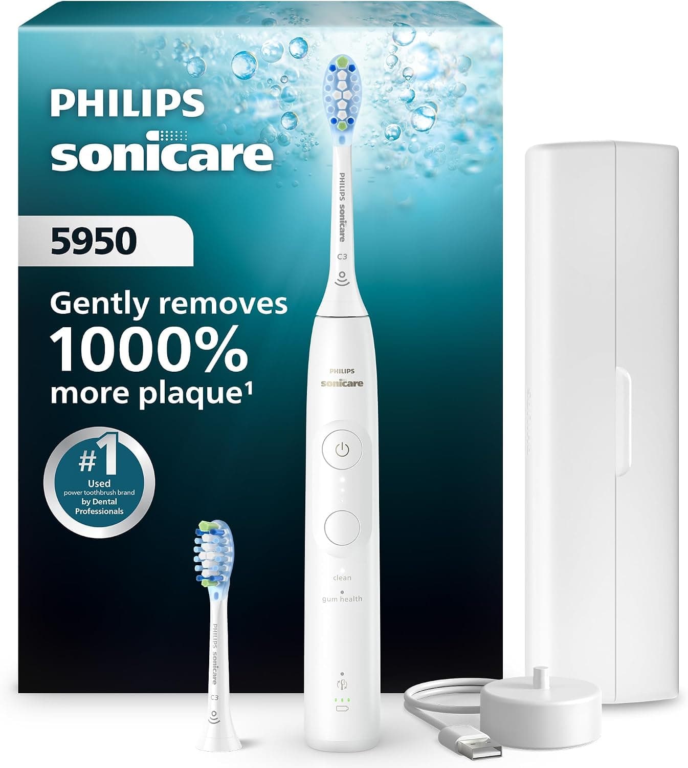 Philips Sonicare 5950 Rechargeable Electric Toothbrush with White Handle and Two Included Replacement Brush Heads for Superior Oral Hygiene Care — 1 of 5