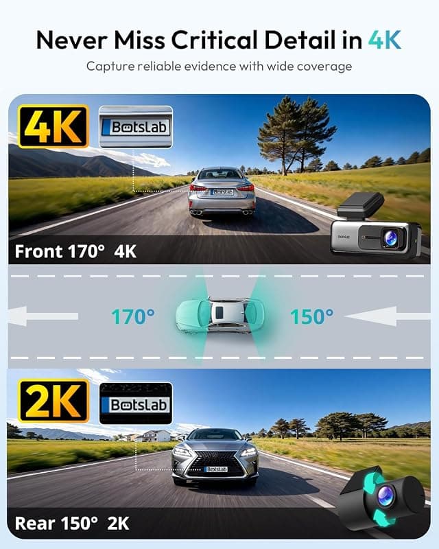 BOTSLAB G980H 4K STARVIS Dash Cam Front and Rear with 64GB Card, 2026 Upgraded Ultra HD Recording, Night Vision and Wide-Angle Lens Protection — 2 of 5