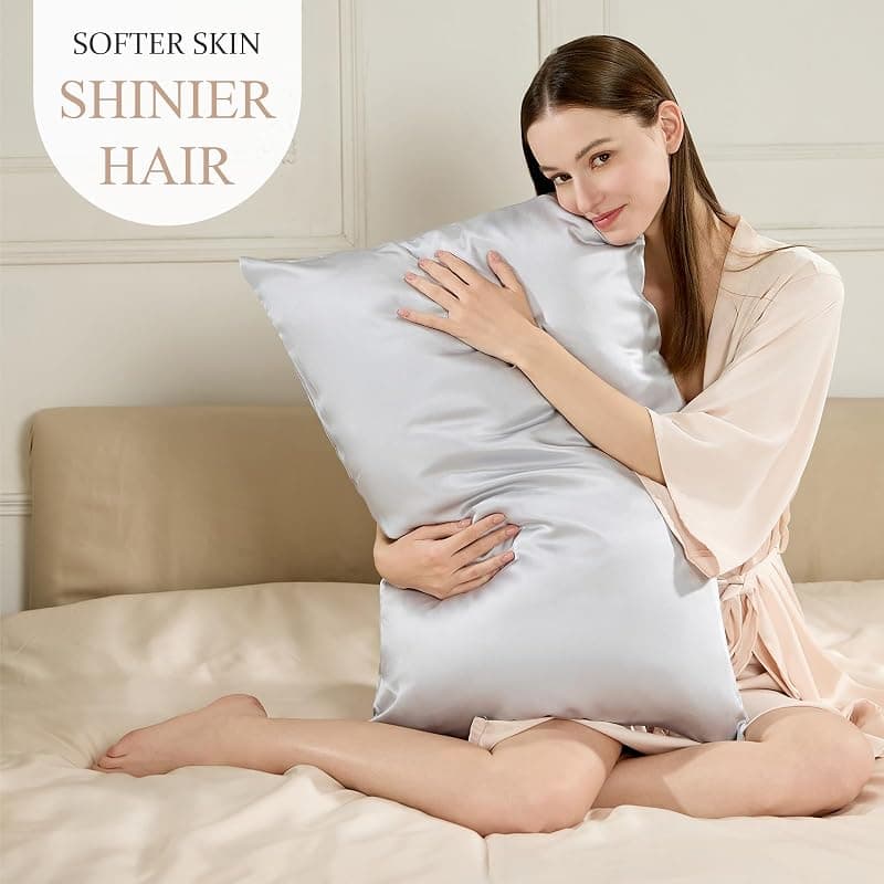 SEAGEBEL 100% Pure Mulberry Silk Pillowcase for Hair and Skin Health, Cooling Design with Zipper, Premium Grade 6A Silk, Standard 20x26 Inches, Gray — 5 of 5