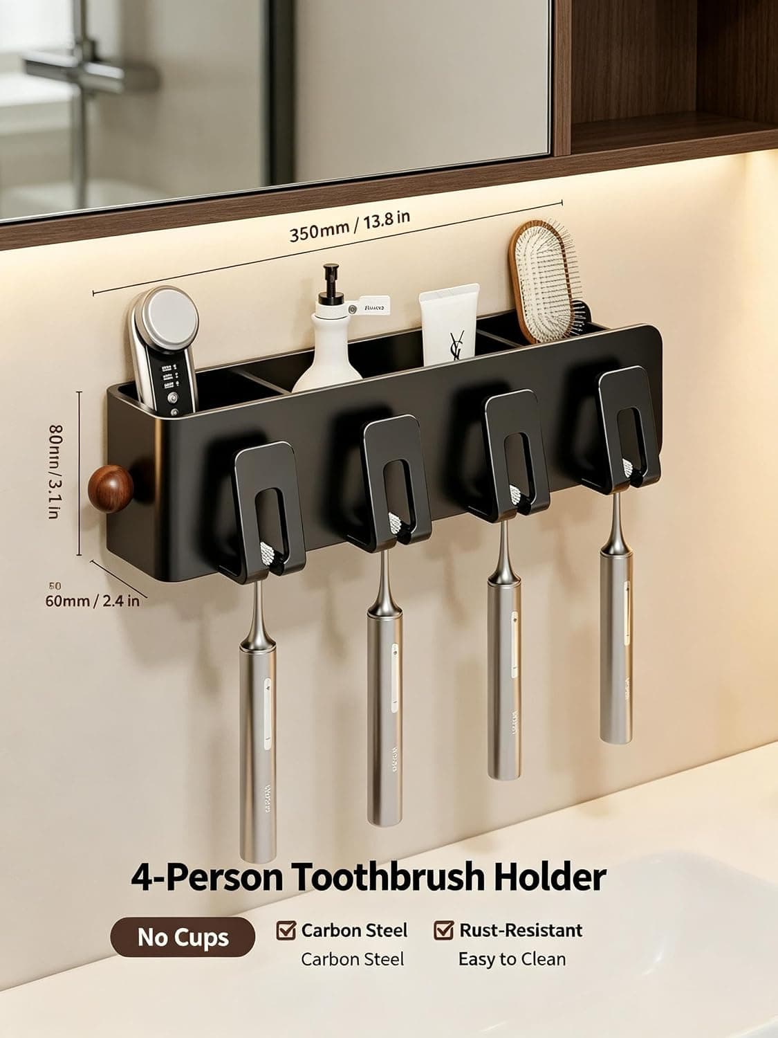 Wall-Mounted 4-Slot Toothbrush Holder with Automated Dispensers, Space-Saving Design and Easy Adhesive Installation for Modern Bathrooms — 5 of 5