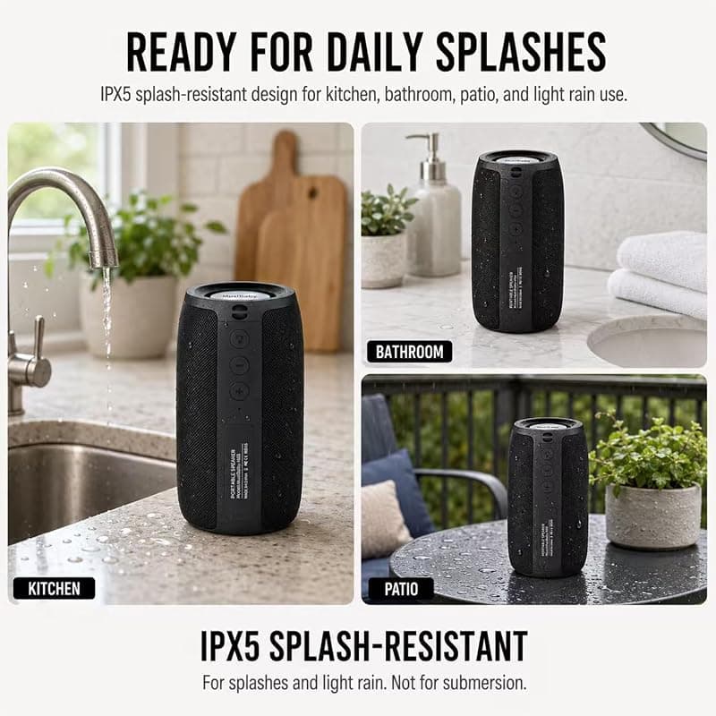 Musibaby M68 Portable Bluetooth Speaker with 12W Stereo Sound, IPX5 Waterproof Design and Rich Bass for Outdoor Use and Parties — 3 of 5