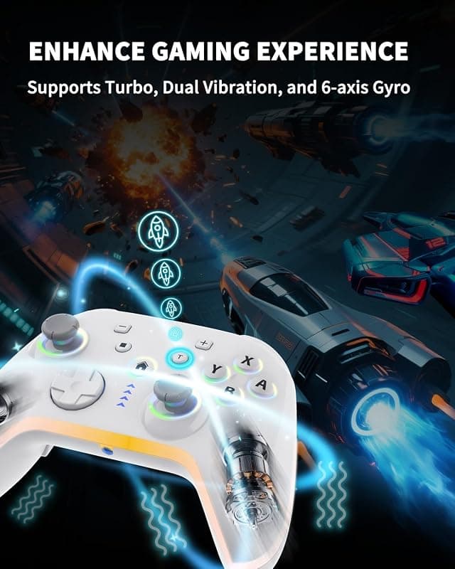 Bcofo Wireless Mobile Game Controller for iPhone, Android, Switch and PC with Hall Effect Triggers, RGB LED Lighting, 6-Axis Gyro, Turbo and Phone — 3 of 5
