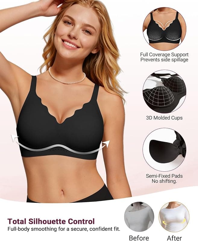 As Fairy Wireless Bras for Women Jelly Push Up Scalloped Bra Black 34C with Comfortable Support, Seamless Design and Everyday Wearable Fit — 3 of 5