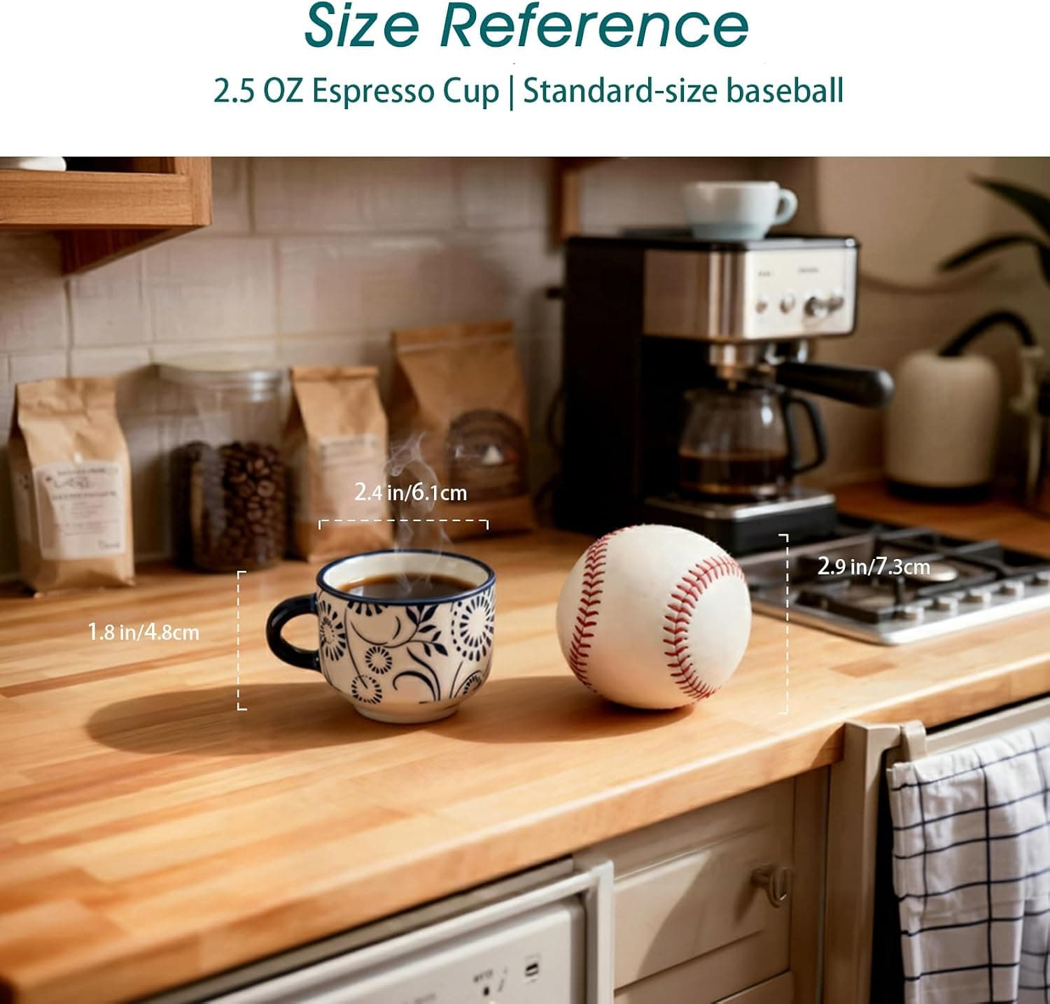 Vancasso 4-Pack 2.5 oz Espresso Cups and Saucers with Metal Stand, Stackable Design, Microwave-Safe Ceramic Porcelain and Classic Floral Pattern — 3 of 5