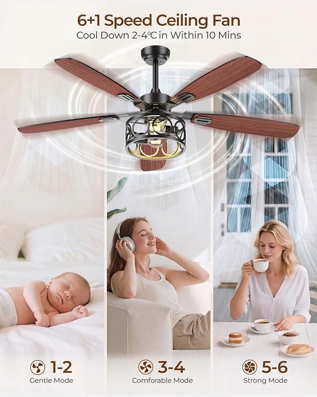 BLNAN 52 Inch Ceiling Fan with Lights and Remote, Dual Finish 5 Blades, 6 Speeds, Natural Wind, Quiet Under 35dB, and Flush Mount Design — 3 of 5