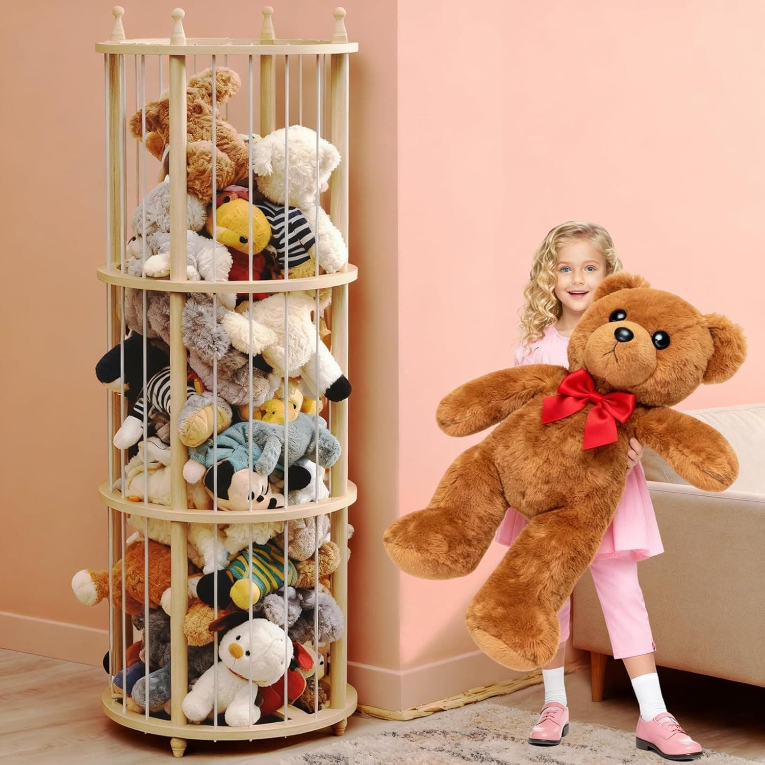 Extra Large Wooden Stuffed Animal Storage Zoo with Heavy-Duty Elastic Cords for Organizing Kids Room Toy Collection and Stuffed Toys — 1 of 5