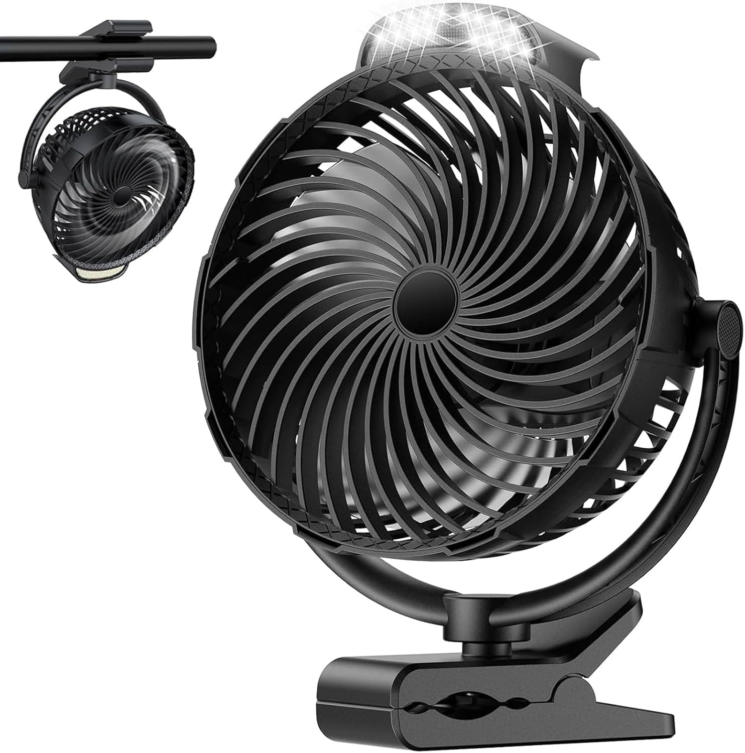Gentsvip 8-Inch Rechargeable Clip on Fan with 10000mAh Battery, LED Light, 9-Speed Ultra Quiet Airflow, 30H Runtime and 360-Degree Rotating Desk Stand — 1 of 5