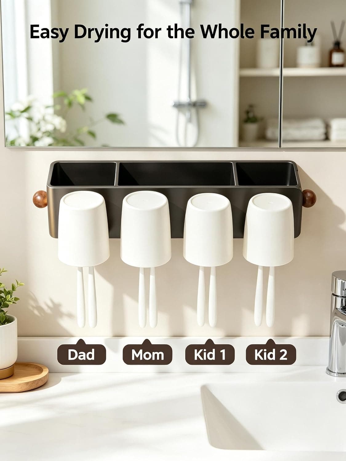 Wall-Mounted 4-Slot Toothbrush Holder with Automated Dispensers, Space-Saving Design and Easy Adhesive Installation for Modern Bathrooms — 3 of 5