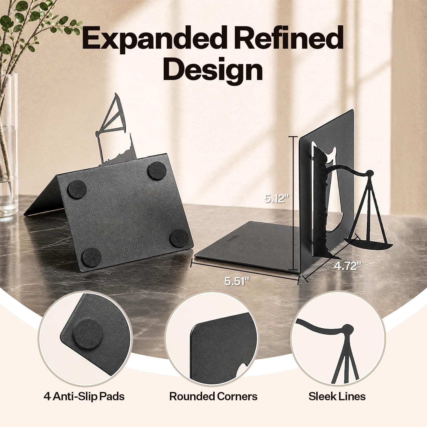 Extra-Wide Metal Bookends 2 Pack Heavy-Duty Book Stoppers for Shelves Sturdy Office Organization Non-Slip Desktop Book Support — 4 of 5