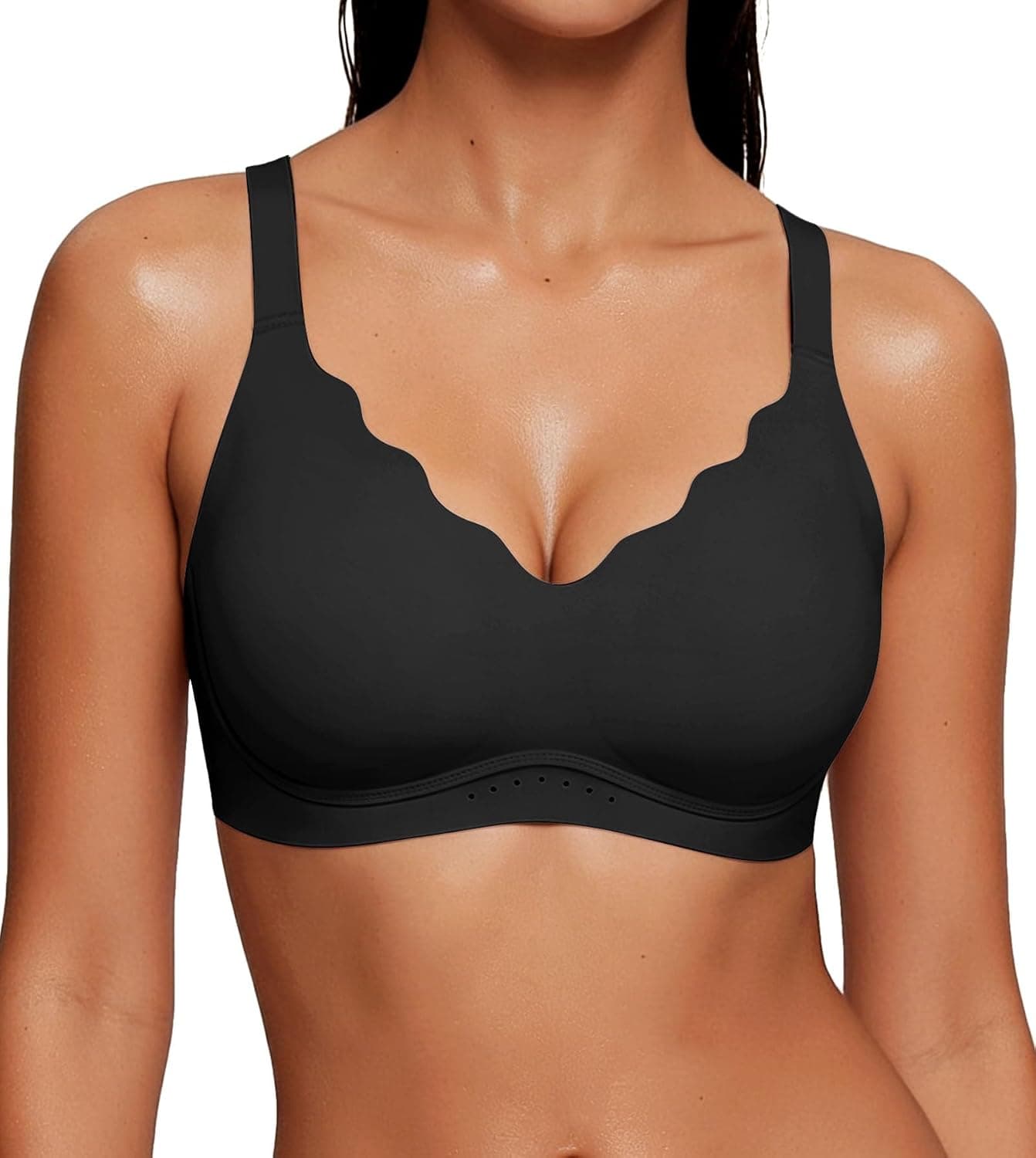 As Fairy Wireless Bras for Women Jelly Push Up Scalloped Bra Black 34C with Comfortable Support, Seamless Design and Everyday Wearable Fit — 1 of 5