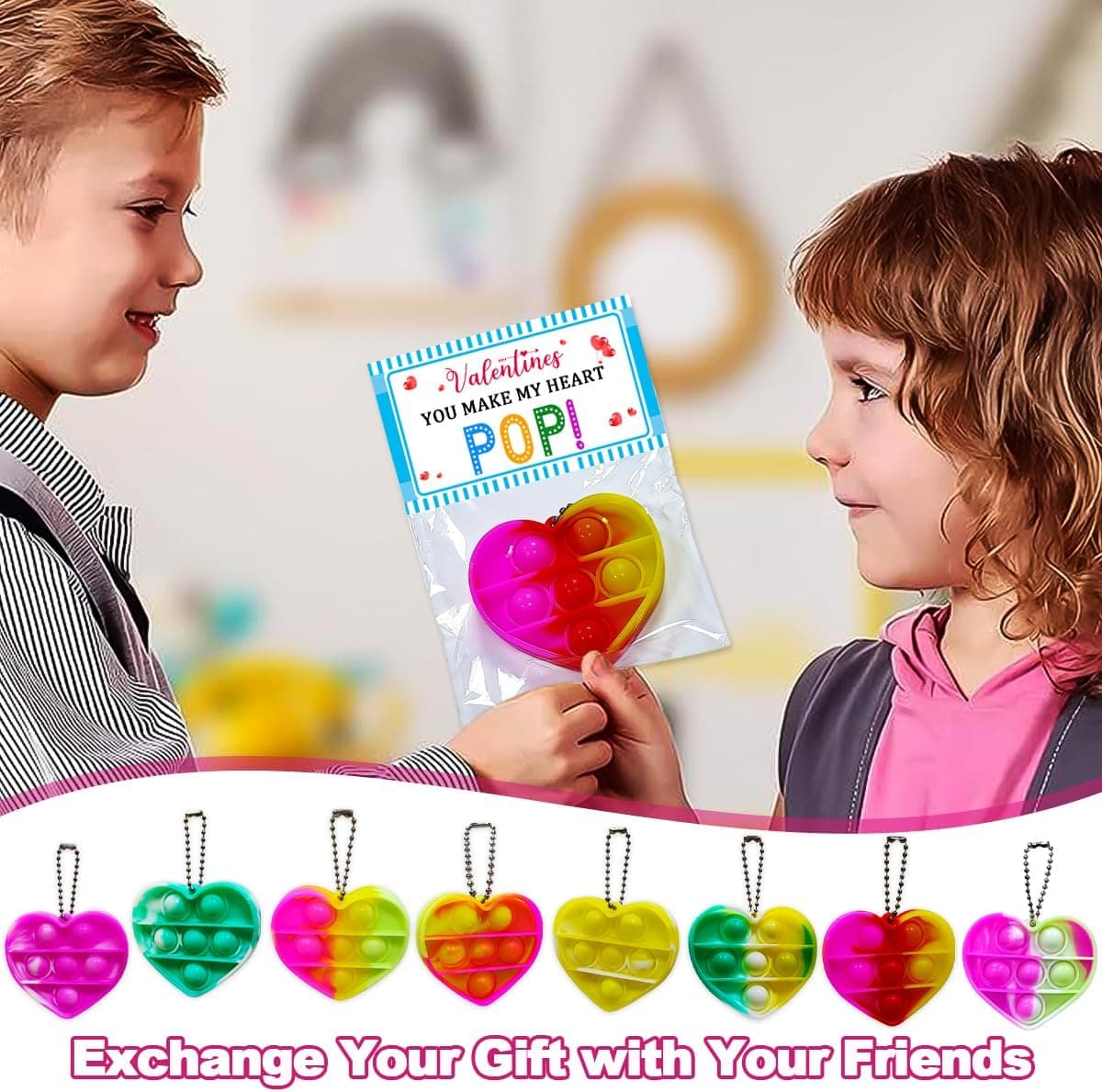 Valentine Heart Pop It Fidget Toy Cards Bulk Pack with 30 Pieces for School Classroom Exchanges and Party Favors — 5 of 5