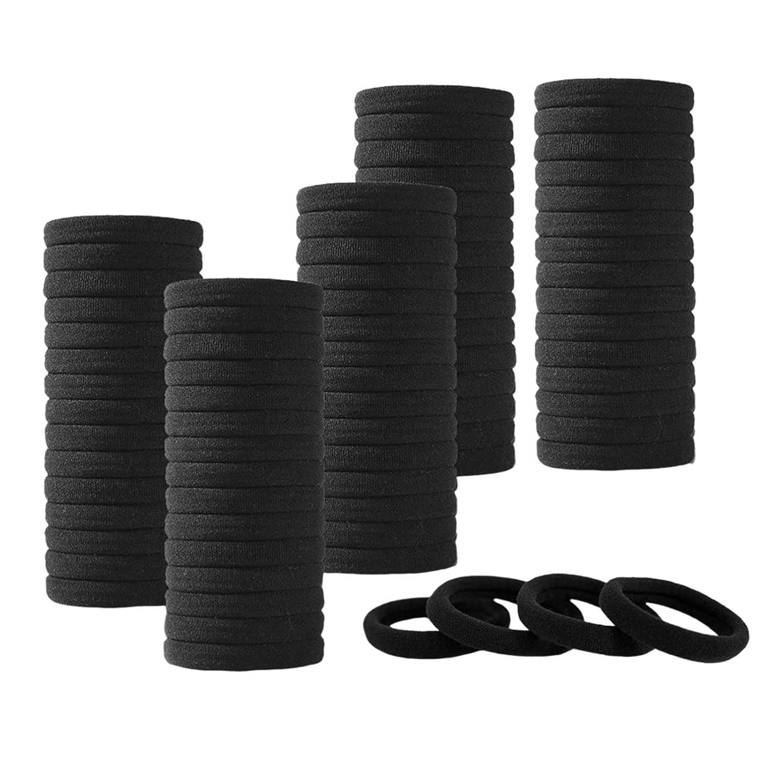 Black Hair Ties 100 Pcs Seamless Cotton Elastic Ponytail Holders 4 cm Stretch Soft Hair Bands for Women Men with Durable Hold