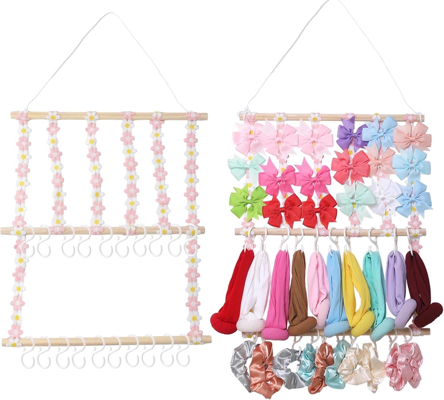 Headband Holder Hair Bow Organizer for Girls Room Nursery with Large Capacity Storage Space, Wall Hanging Design, and Durable Cotton Canvas Material — 1 of 5
