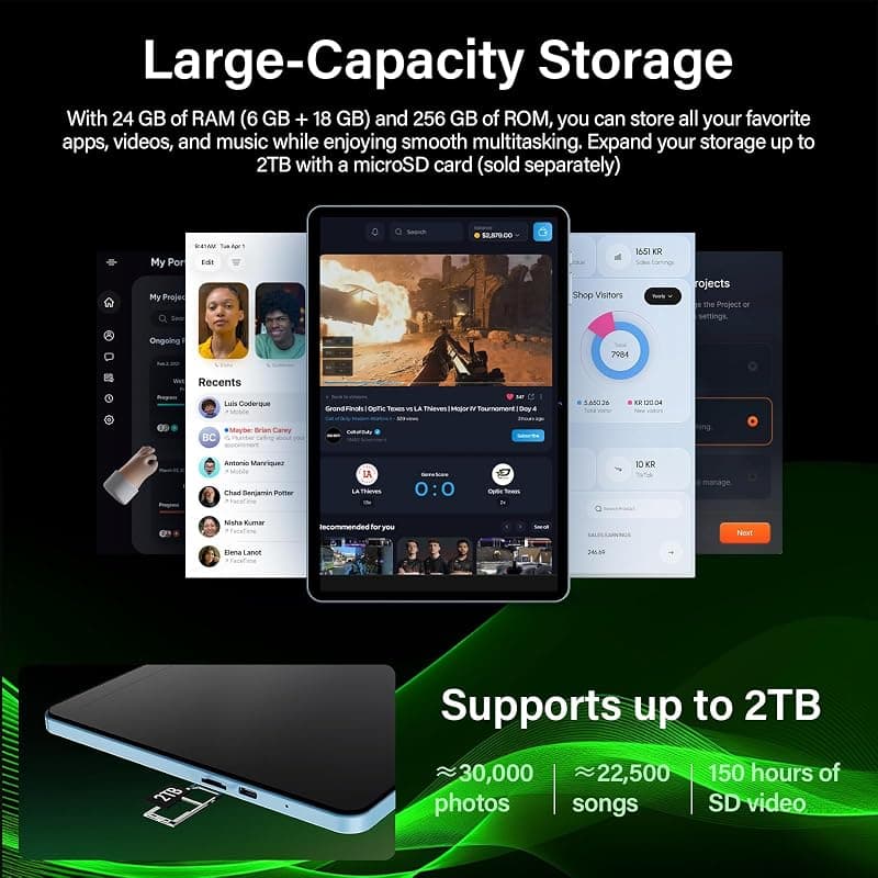 Android 10 Inch Tablet with Keyboard and Black Case, Modern Android 16 OS, Massive 24GB RAM Plus 256GB Storage and Up to 2TB Expandable Capacity — 3 of 5