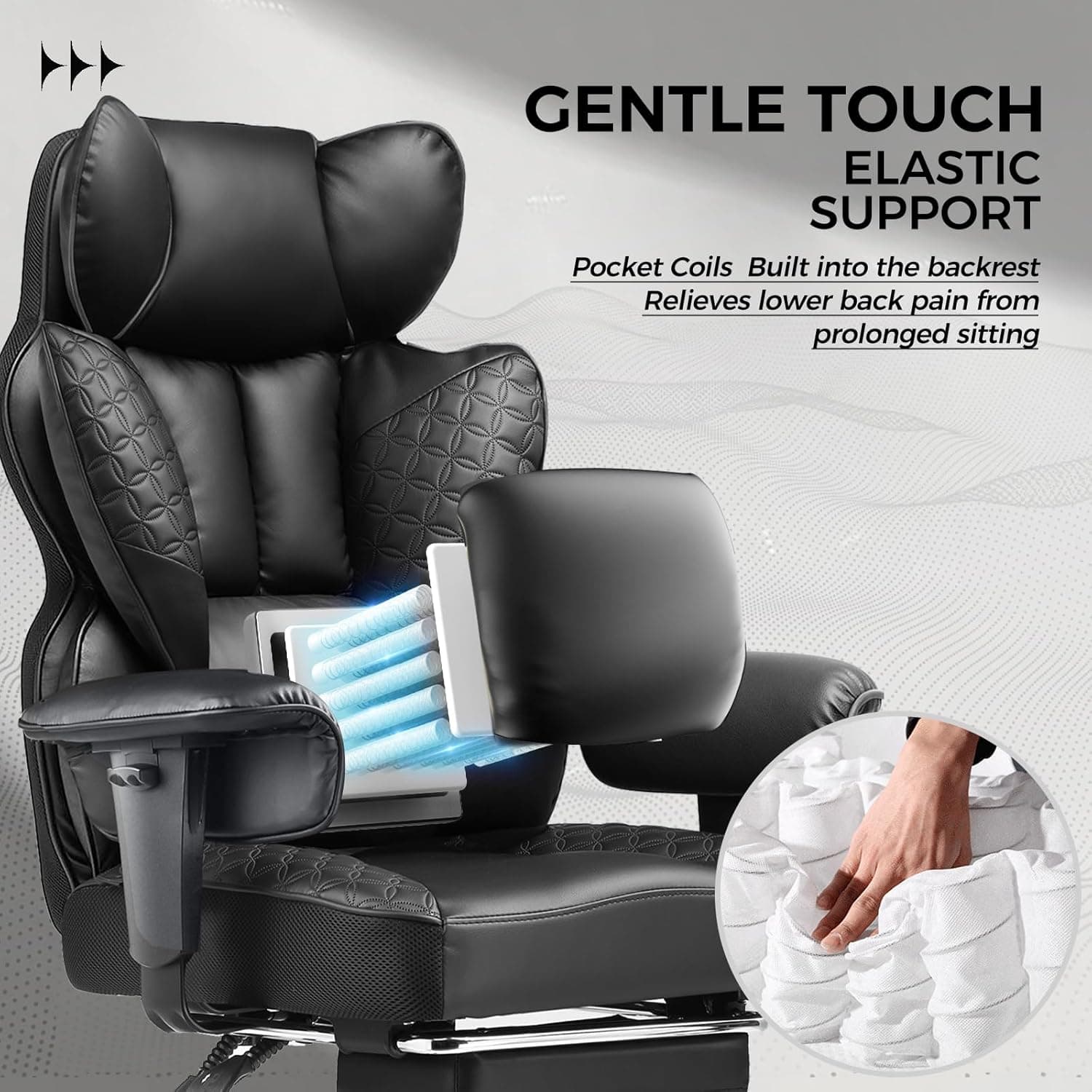 COMHOMA Big and Tall Office Chair Heavy Duty Wide Ergonomic Gaming Chair with Deluxe Embossing Leather Foot Rest and Pocket Spring Back Support — 4 of 5