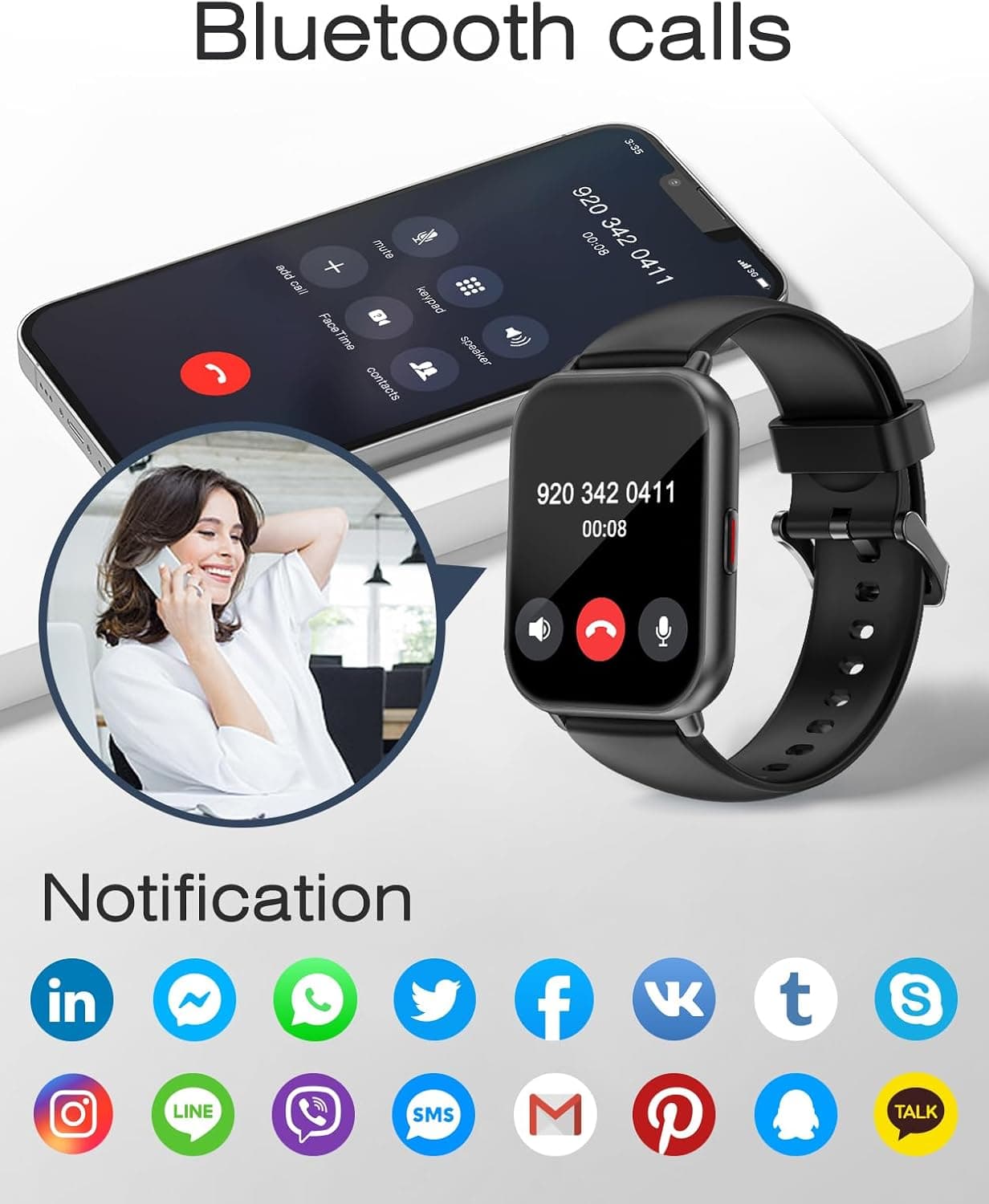 Smart Watch with Call Function Featuring Fitness Tracking, Heart Rate Monitor, Touchscreen Display and Long-Lasting Battery Life for Daily Use — 4 of 5