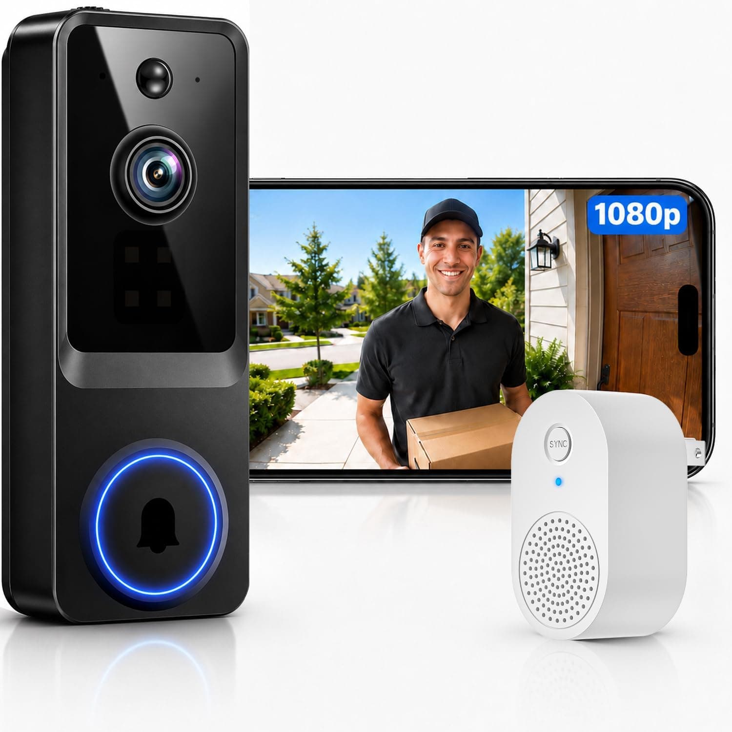 1080P Battery Wireless Doorbell Camera featuring Crystal Clear Video Resolution, Motion Detection Alerts and Two-Way Audio Communication — 2 of 5