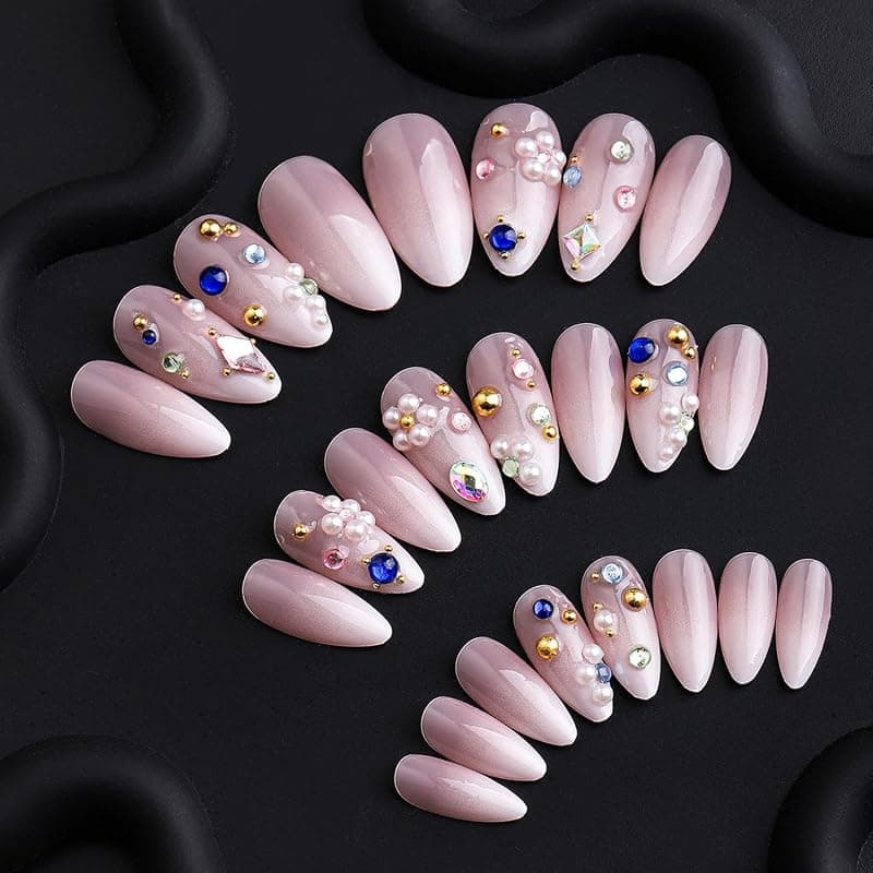 Luxury Rhinestones Press On Nails Medium Almond Shape with 12 Different Sizes and Complete 24-Piece Nail Kit for Easy At-Home Manicures — 3 of 5