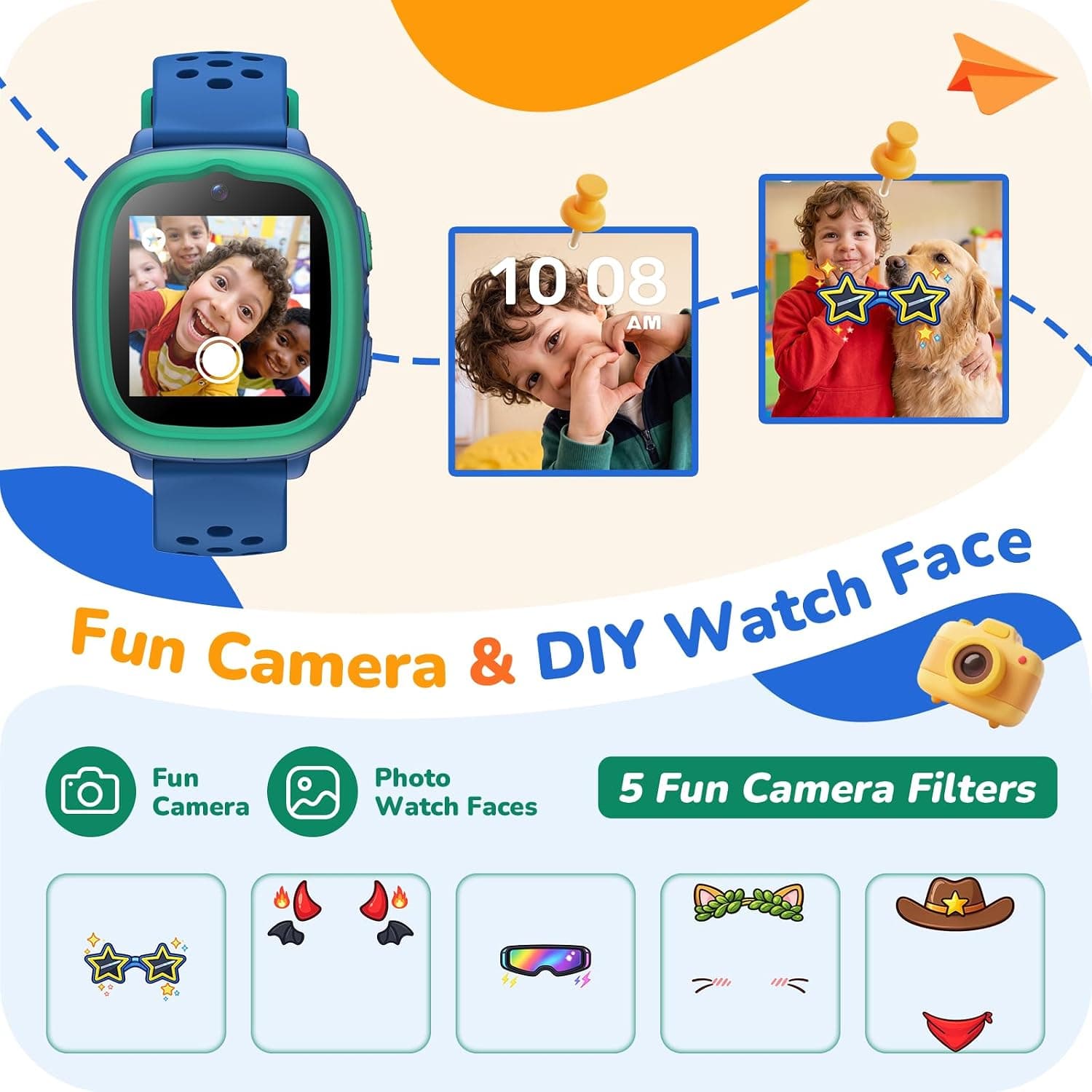 Gydom Kids Smart Watch with Camera, Games, Pet Pedometer, Long Battery Life, IP68 Waterproof and Interchangeable Bands in Blue for Ages 4-12 — 4 of 5