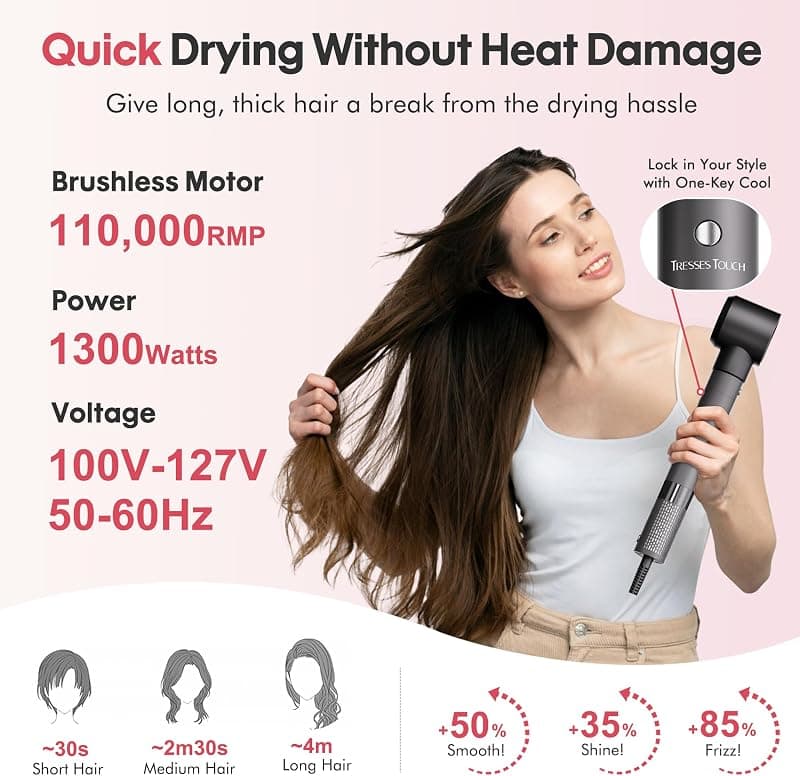 6 in 1 Hot Brush Hair Styler and Blow Dryer Brush Set with Auto-Winding Curl L/R, Fast Drying, Smooth Blowouts, Root-Lift Volume and Frizz-Free — 4 of 5