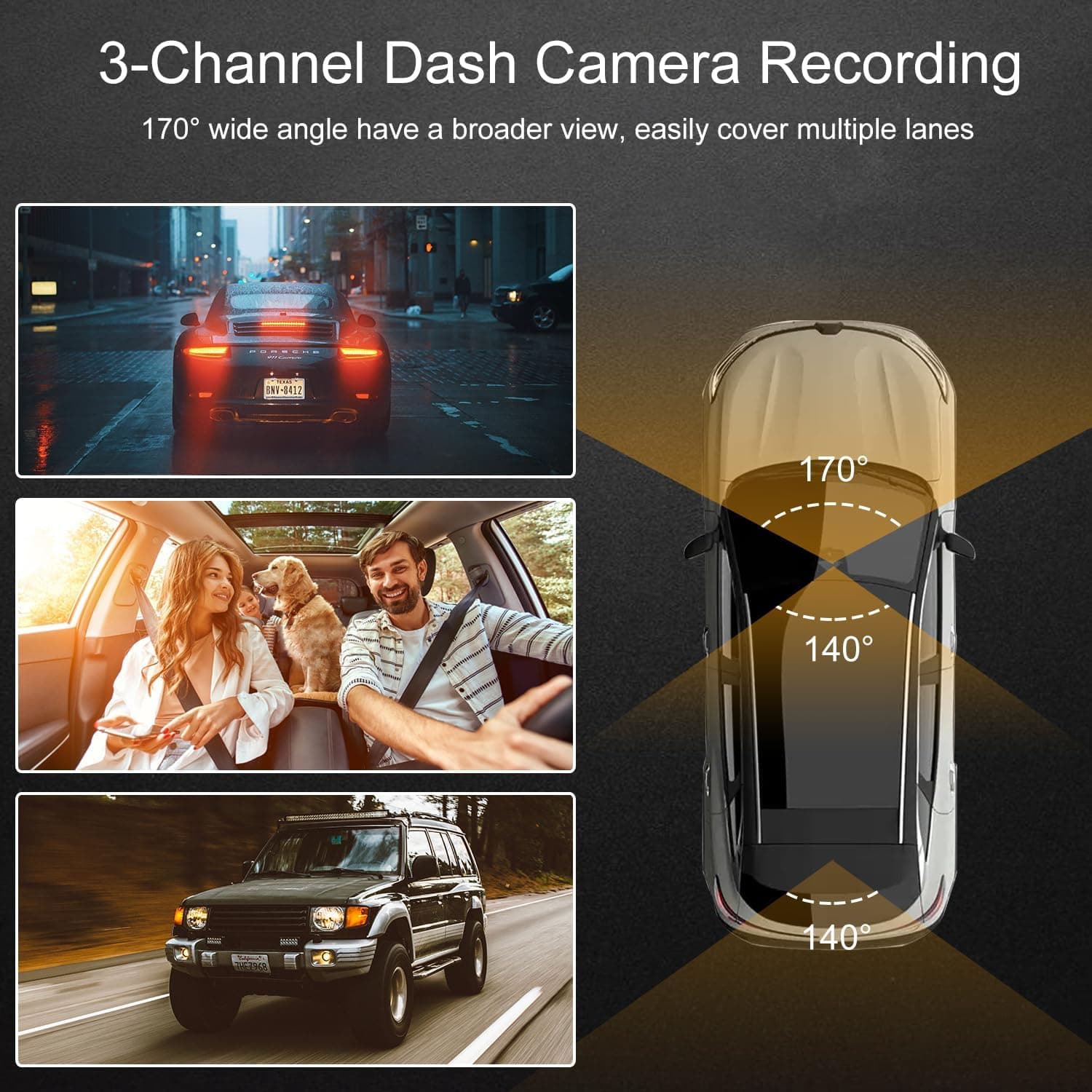 3-Channel 4K Full HD Dash Cam with Front Rear and Inside Cabin Coverage, Night Vision, Wide Angle Lenses and Loop Recording Protection — 5 of 5